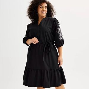Draper James Plus Size Boho Midi Dress Embroidered Puff Sleeve Dot Cottagecore